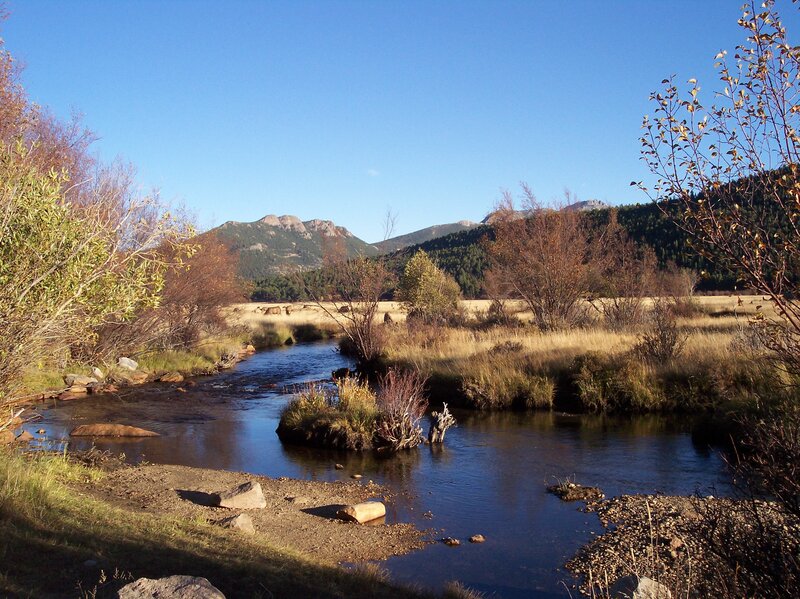 River in Mountain Valley — Blue, Serene, Autumn, Photograph, Mountains