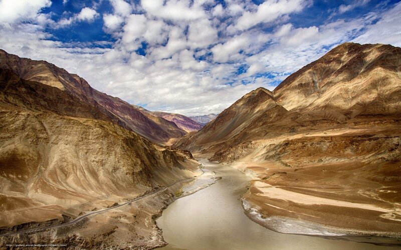 River in Mountain Valley — Brown, Dramatic, Afternoon, Photograph, Mountains, Road