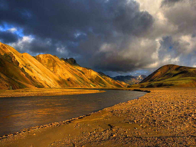 River in Mountain Valley — Brown, Dramatic, Sunset