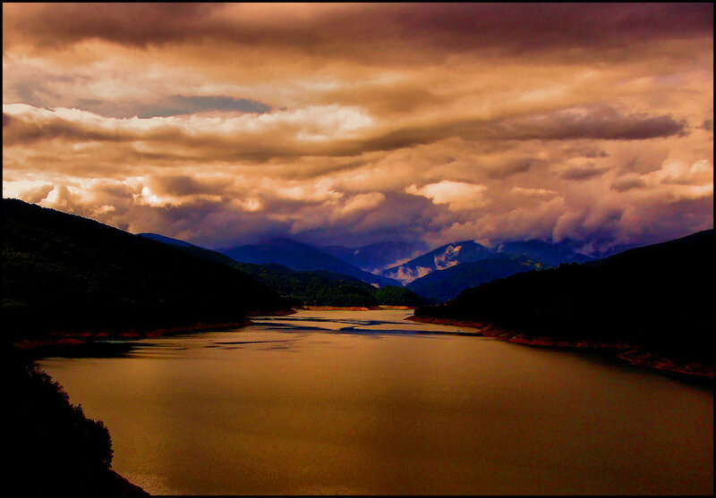 River in Mountain Valley — Brown, Dramatic