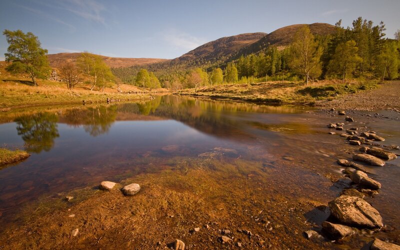 River in Mountain Valley — Brown, Serene, Afternoon