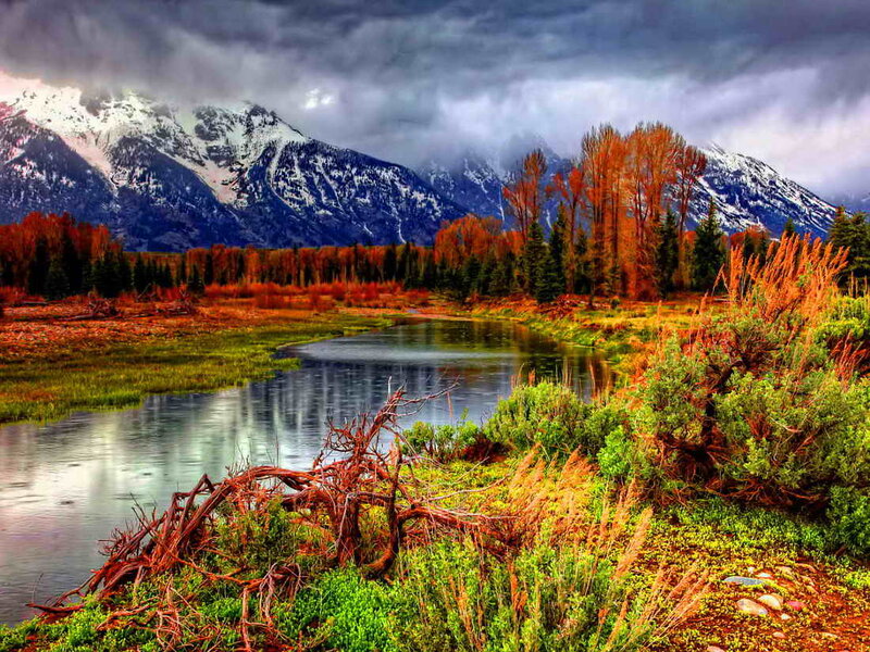 River in Mountain Valley — Green, Dramatic, Autumn