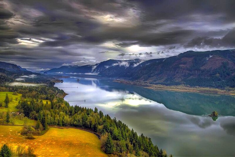 River in Mountain Valley — Green, Dramatic, Morning