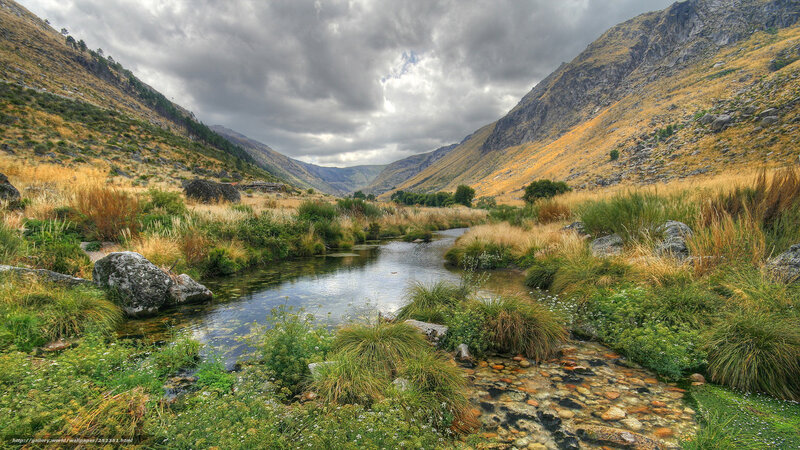 River in Mountain Valley — Green, Dramatic, Photograph, Mountains, Stream
