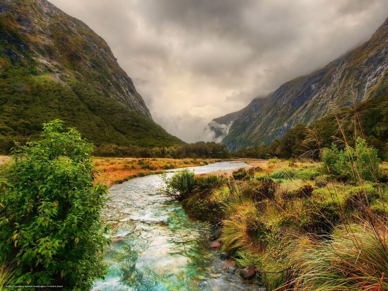 River in Mountain Valley — Green, Dramatic, Photograph