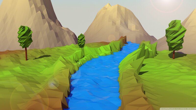 River in Mountain Valley — Green, Serene, Afternoon, 3d Render