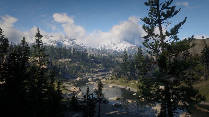 River in Mountain Valley — Green, Serene, Afternoon, 3d Render, Trees