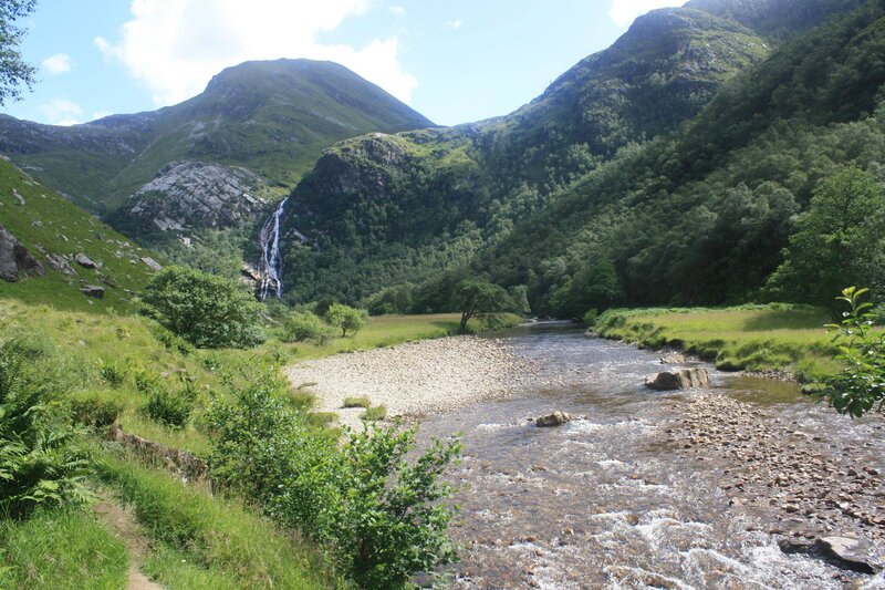 River in Mountain Valley — Green, Serene, Afternoon, Photograph, Waterfall
