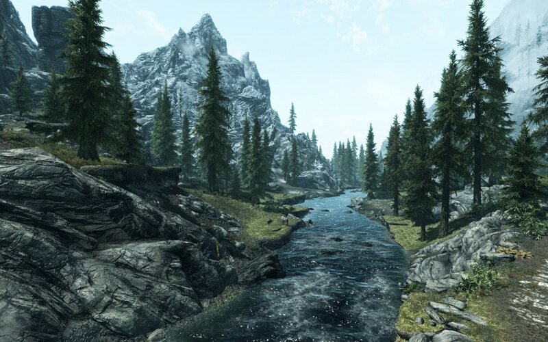 River in Mountain Valley — Green, Serene, Morning, 3d Render