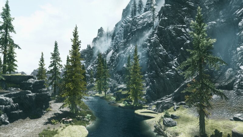 River in Mountain Valley — Green, Serene, Morning, 3d Render, Trees