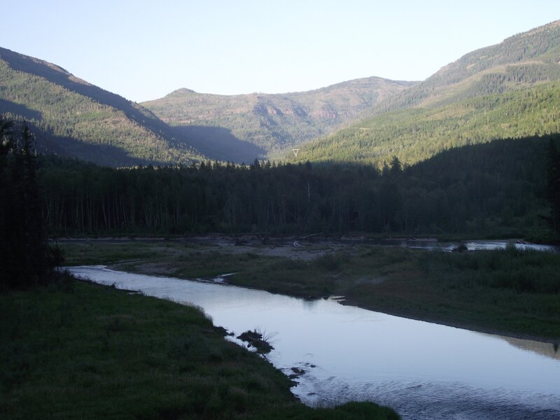 River in Mountain Valley — Green, Serene, Morning, Photograph, Mountains, Forest, Blue