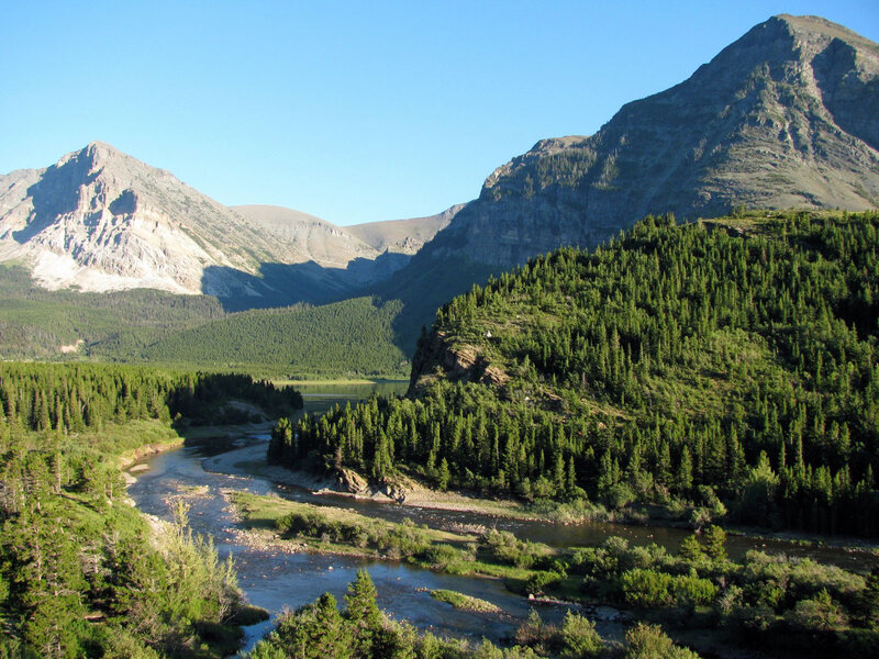 River in Mountain Valley — Green, Serene, Morning, Photograph, Mountains, Forest