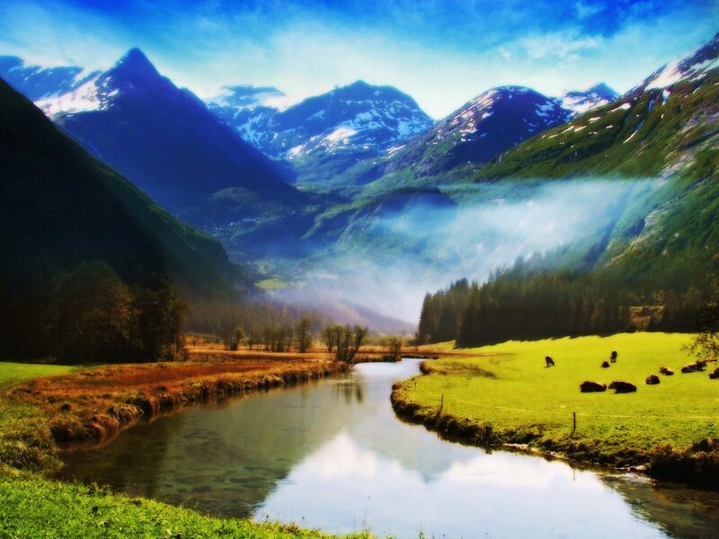 River in Mountain Valley — Green, Serene, Morning