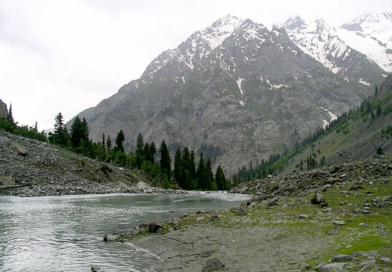 River in Mountain Valley — Green, Serene, Photograph