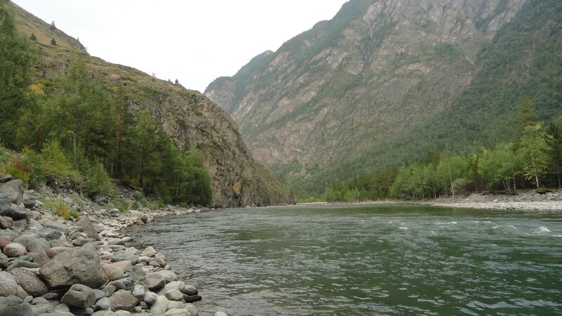River in Mountain Valley — Green, Serene, Summer, Photograph, Mountains, Trees, Rocks