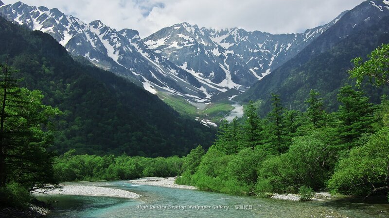 River in Mountain Valley — Green, Serene, Summer, Photograph, Mountains, Trees