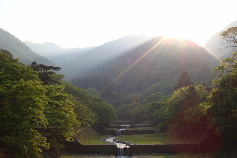 River in Mountain Valley — Green, Serene, Sunrise