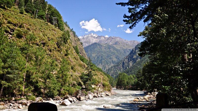 River in Mountain Valley — Green, Sky