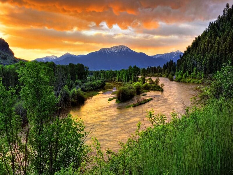River in Mountain Valley — Orange, Dramatic