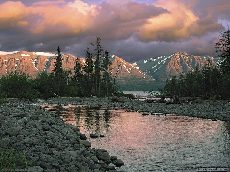 River in Mountain Valley — Pink, Dramatic