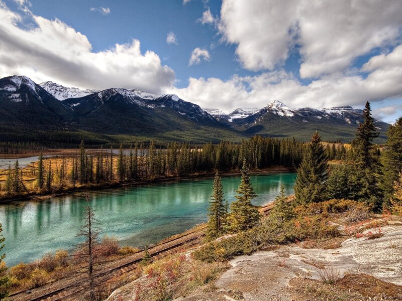 River in Mountain Valley — Railroad Tracks