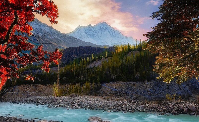River in Mountain Valley — Red