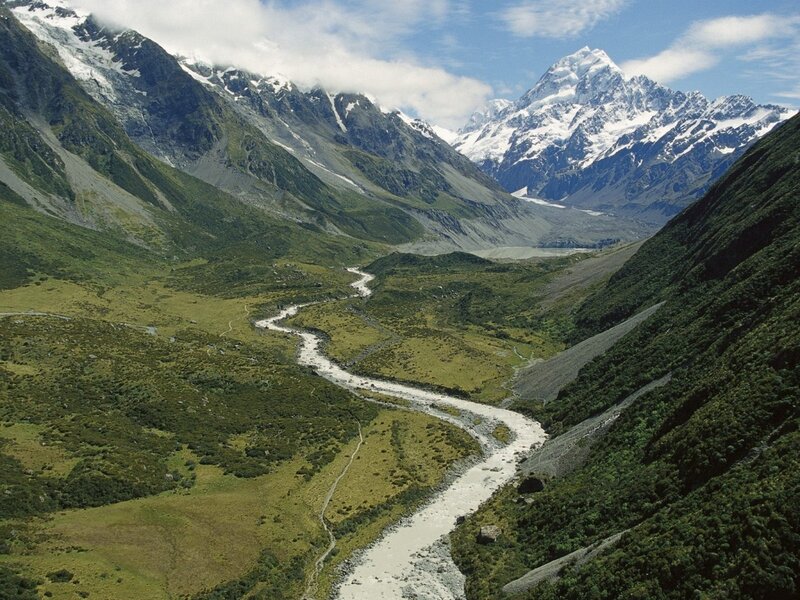 River in Mountain Valley — Snow