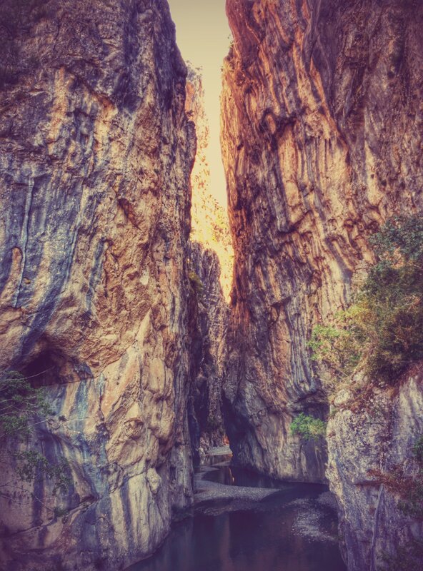 River in Narrow Canyon — Brown, Dramatic