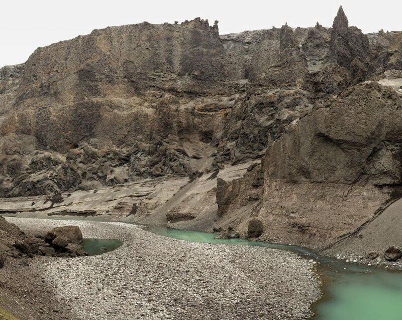 River in Rocky Canyon — Gray, Desolate, Photograph