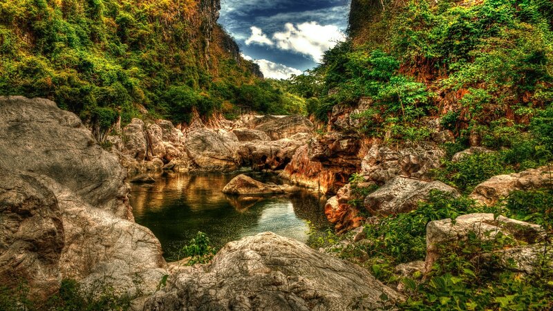 River in Rocky Canyon — Green, Dramatic, Afternoon