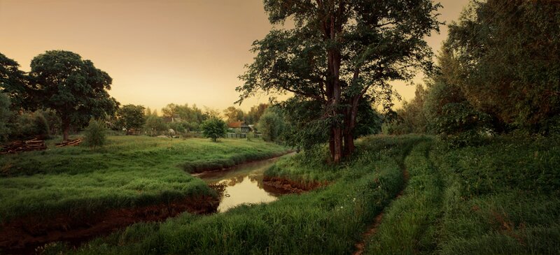 River in Rural Landscape — Green