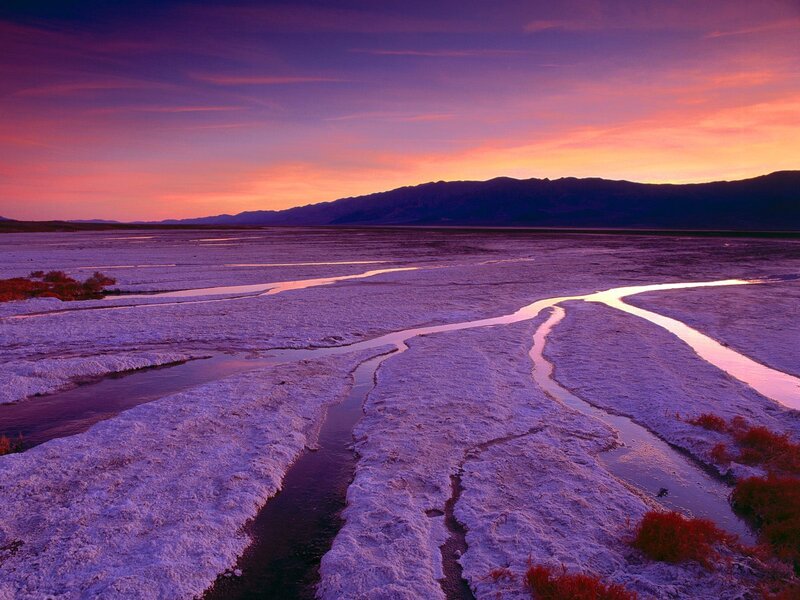 River in Salt Flat — Purple, Dramatic, Sunset
