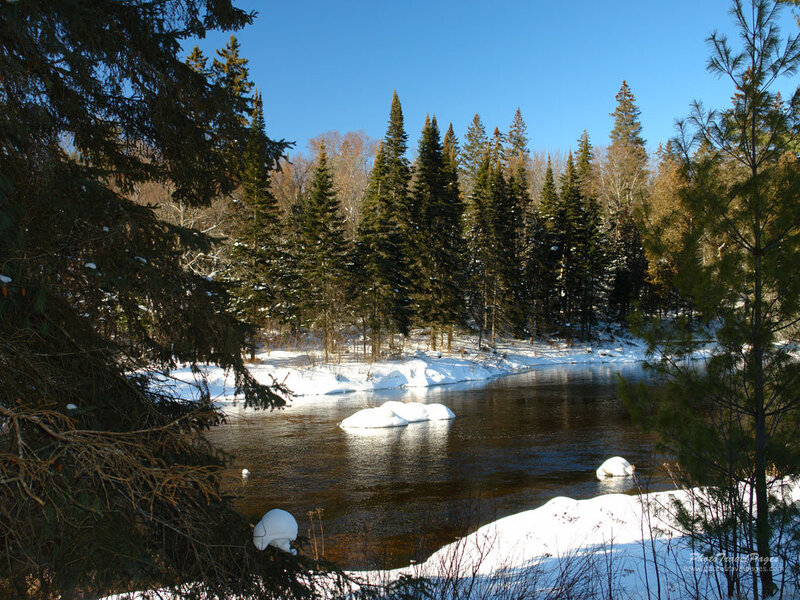 River in Snowy Forest — Blue, Serene