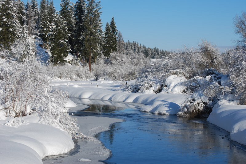 River in Snowy Landscape — Blue