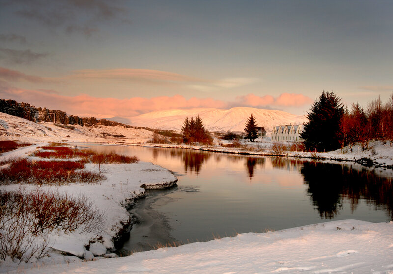 River in Snowy Landscape — White