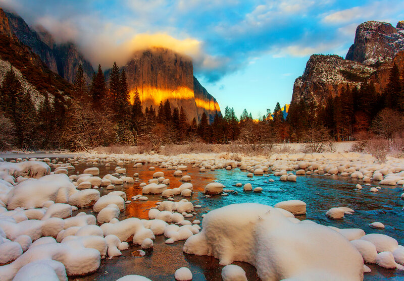 River in Snowy Valley — Blue, Dramatic