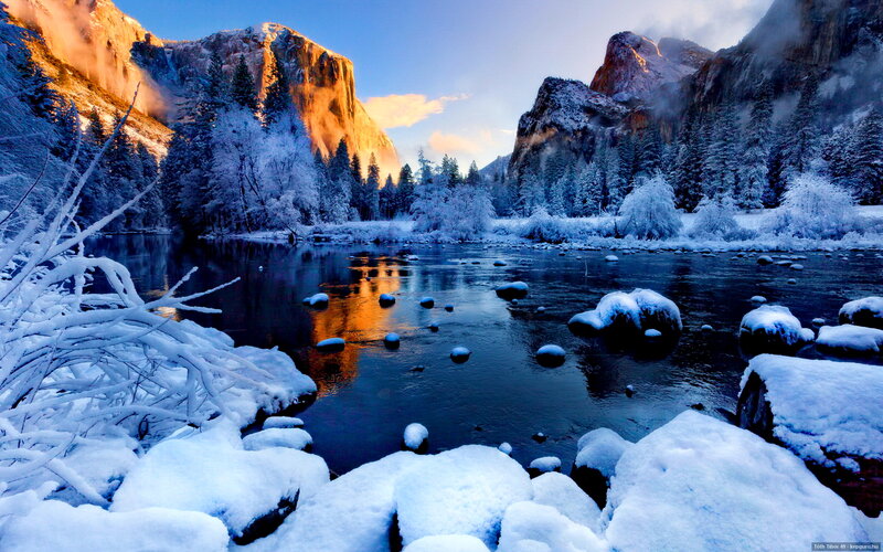 River in Snowy Valley — Blue, Serene, Winter