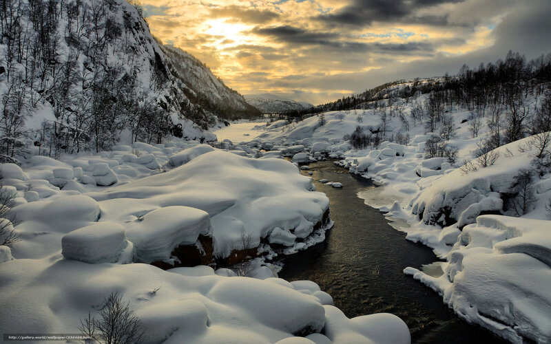 River in Snowy Valley — White, Dramatic