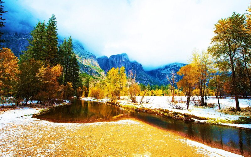 River in Snowy Valley — Yellow, Serene