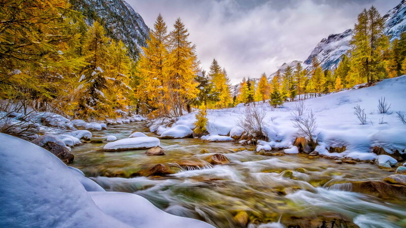 River in Snowy Valley — Yellow