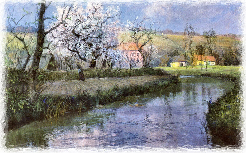 River in Spring Landscape — Blue