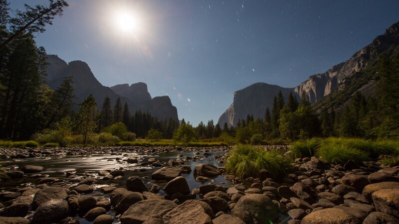 River in Valley at Night