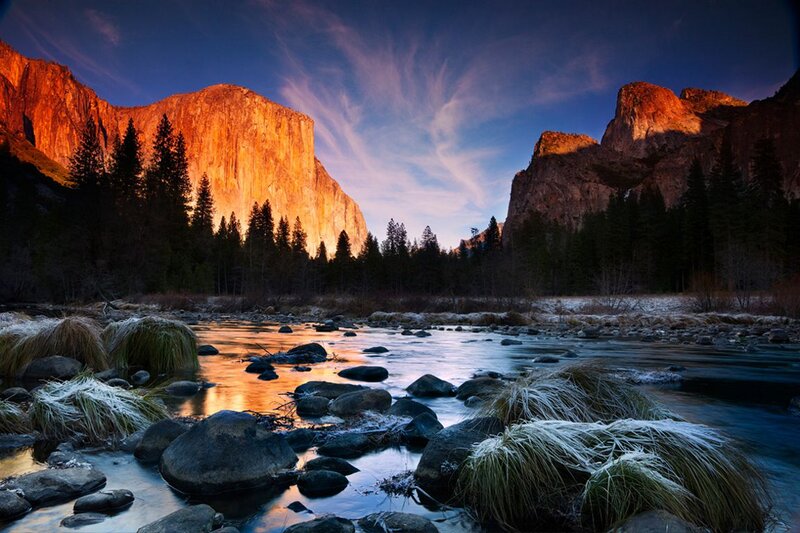 River in Valley at Sunset — Blue, Dramatic