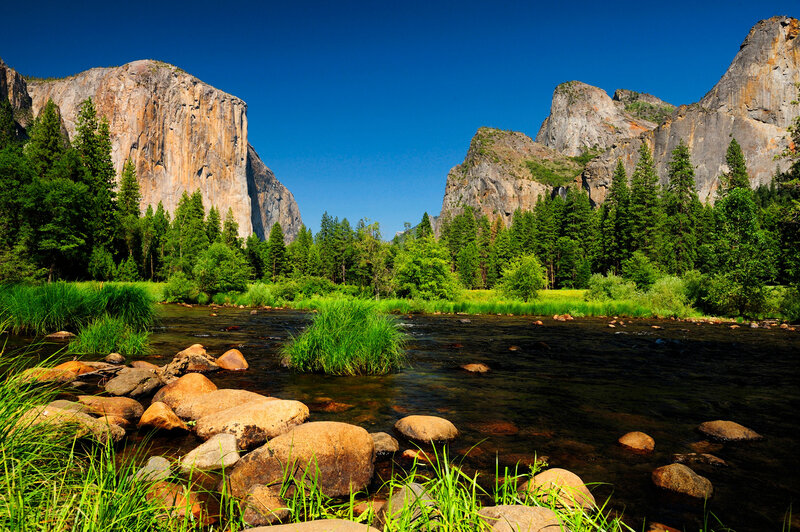 River in Valley — Blue, Serene, Afternoon, Photograph