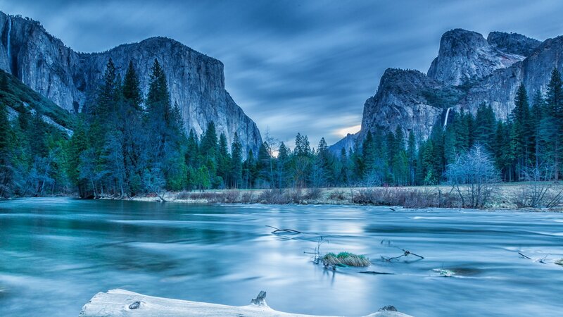 River in Valley — Blue, Serene, Night
