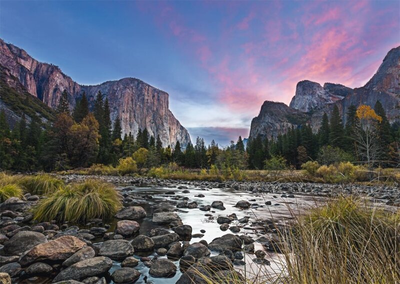 River in Valley — Blue, Serene, Sunset