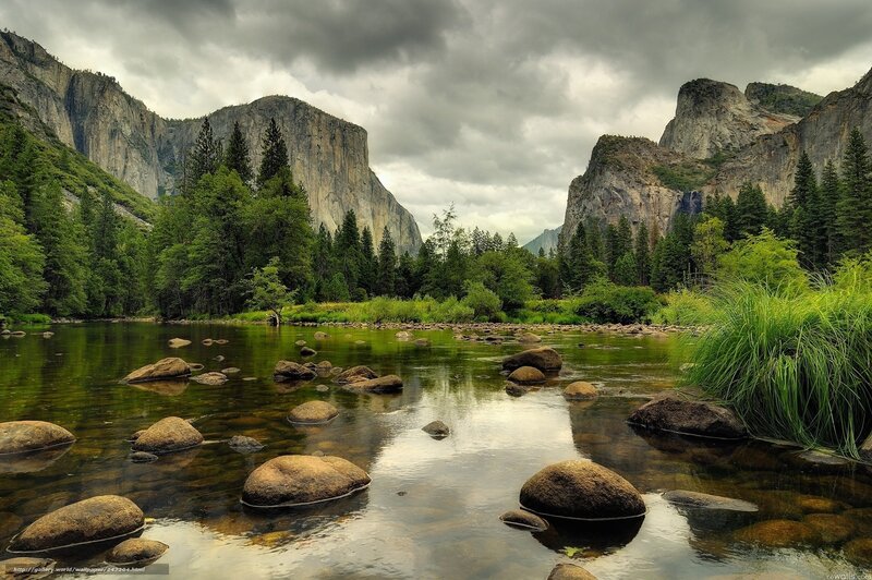 River in Valley — Green, Dramatic, Afternoon, Photograph, Rocks