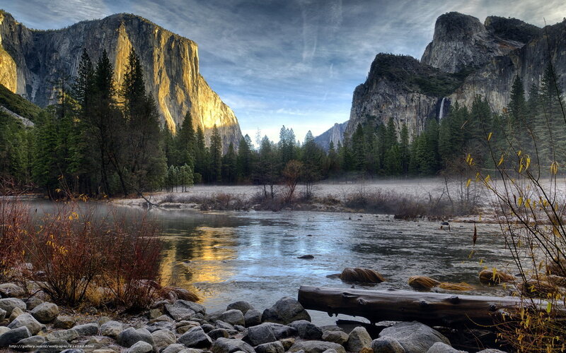 River in Valley with Cliffs — Blue, Serene