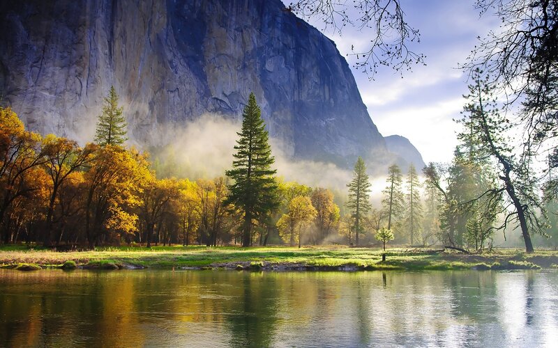 River in Valley with Cliffs — Green