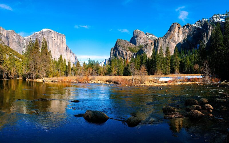 River in Valley with Mountains — Blue, Serene, Autumn